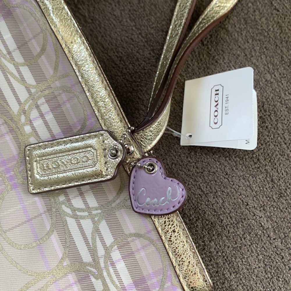 Coach tote mini gold and purple plaid NWT - Picture 12 of 12